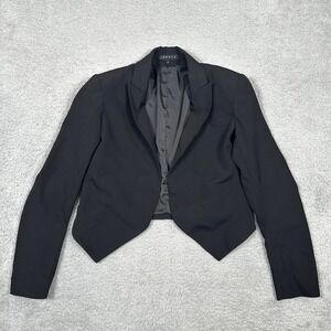 Theory Womens Black Wool Blend Cropped Open Front Pointed Hem Blazer Jacket Sz 6